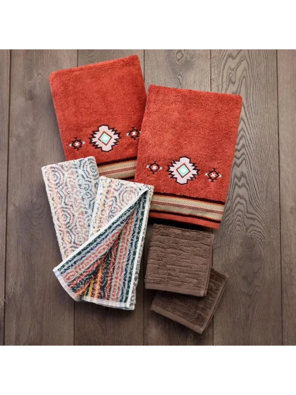 6pc Southwest Sunset Bath Towel Set - 100% Cotton, Soft & Absorbent, Rust Color